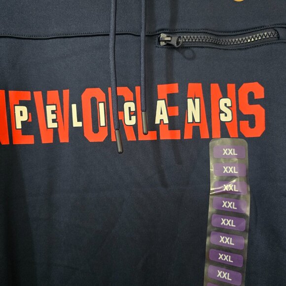 New Orleans Pelicans Men's NBA Pullover Hoodie Polyester Navy Pockets Sz 2XL NWT - Picture 2 of 10